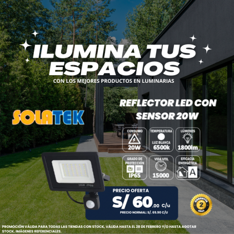 REFLECTOR LED CON SENSOR 20W LUZ BLANCA