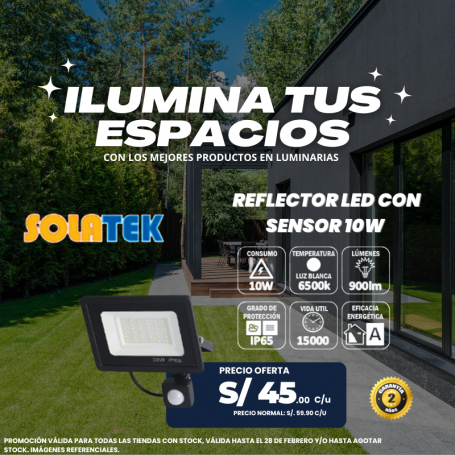 REFLECTOR LED CON SENSOR 10W LUZ BLANCA