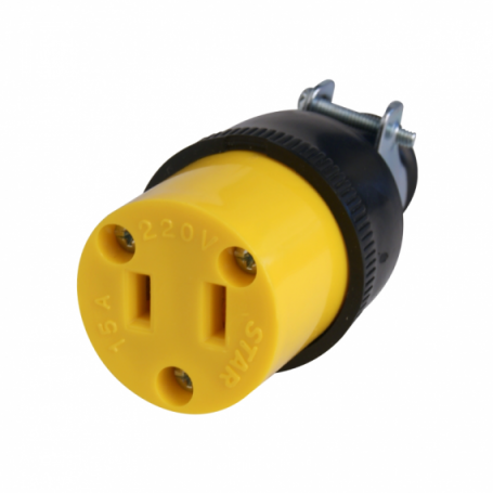 CONECTOR 2P 15A PVC NEGRO C/ABRAZ. METAL A-026