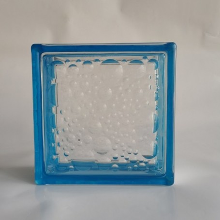 BLOCK VIDRIO BURBUJA BORDE CELESTE 19X19X8