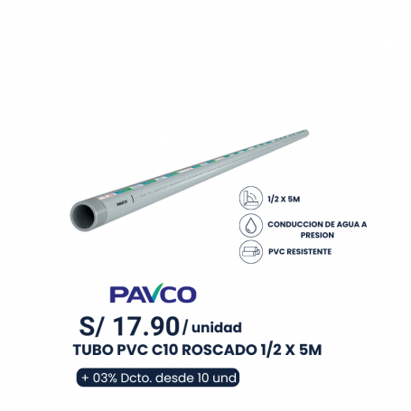 TUBO PVC C10 ROSCADO 1/2 X 5M